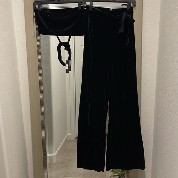 2 piece velvet pants set crop top and pants - BLUE - Picture 16 of 16